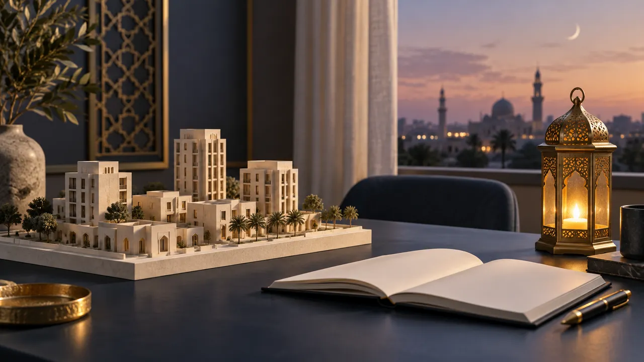 An original editorial concept illustrating dubai defies ramadan slowdown real estate