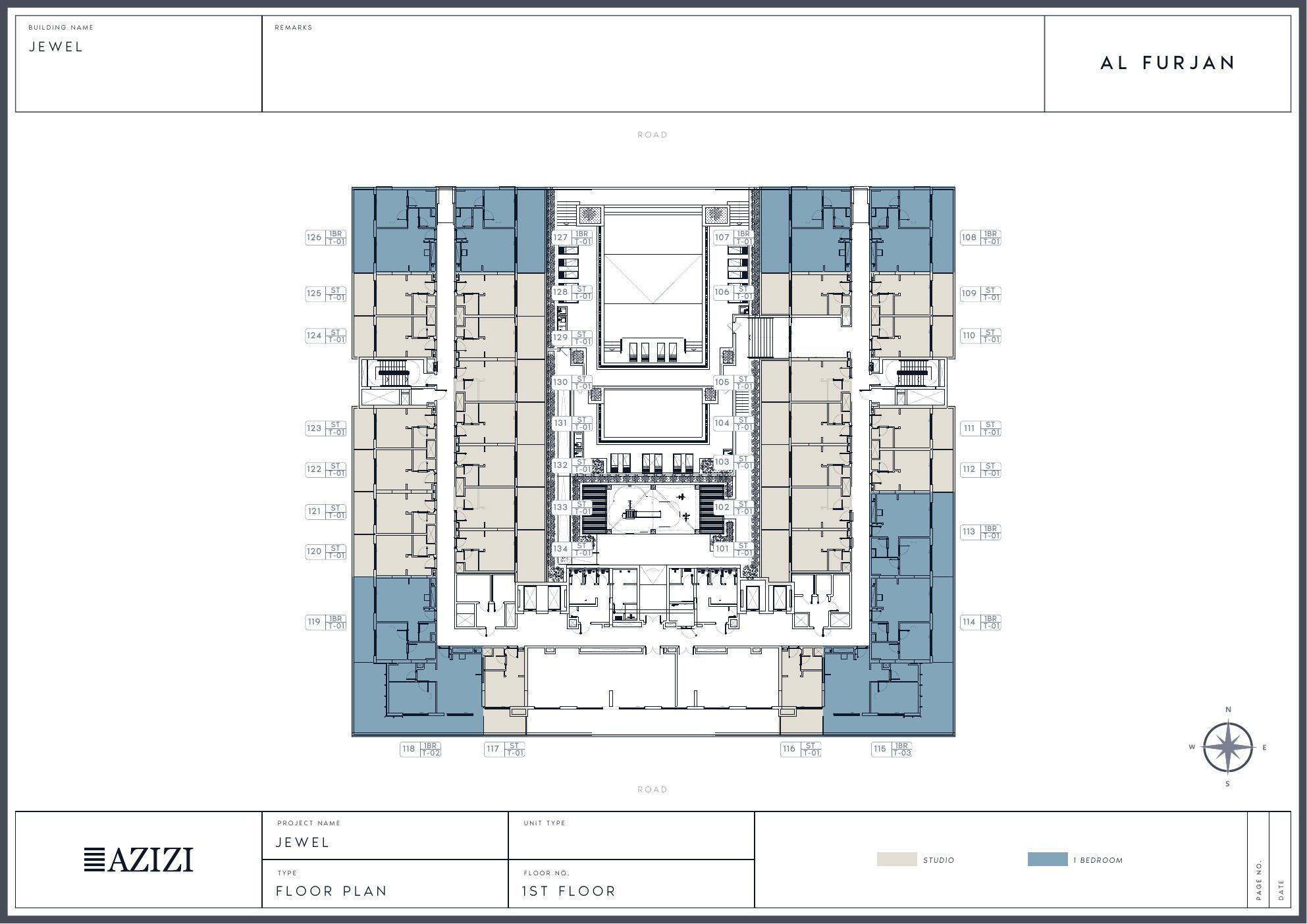 Azizi Jewel — 1 Bedroom Floor Plan