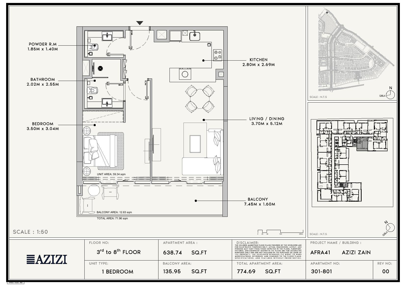 Azizi Zain — 1 Bedroom Floor Plan
