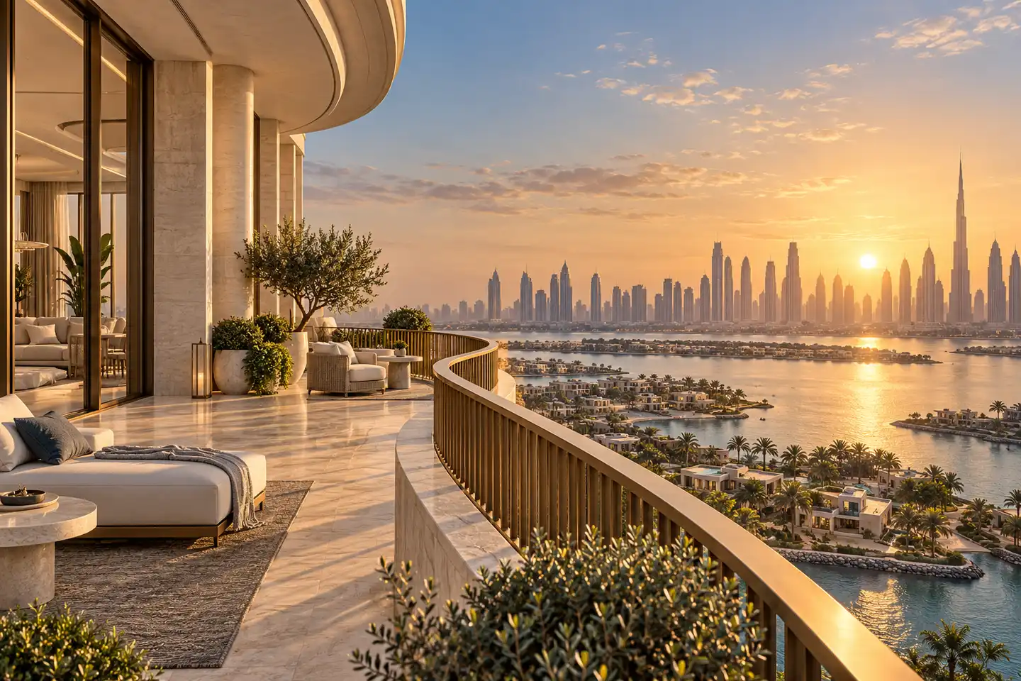 Concept of an elegant residential terrace overlooking water