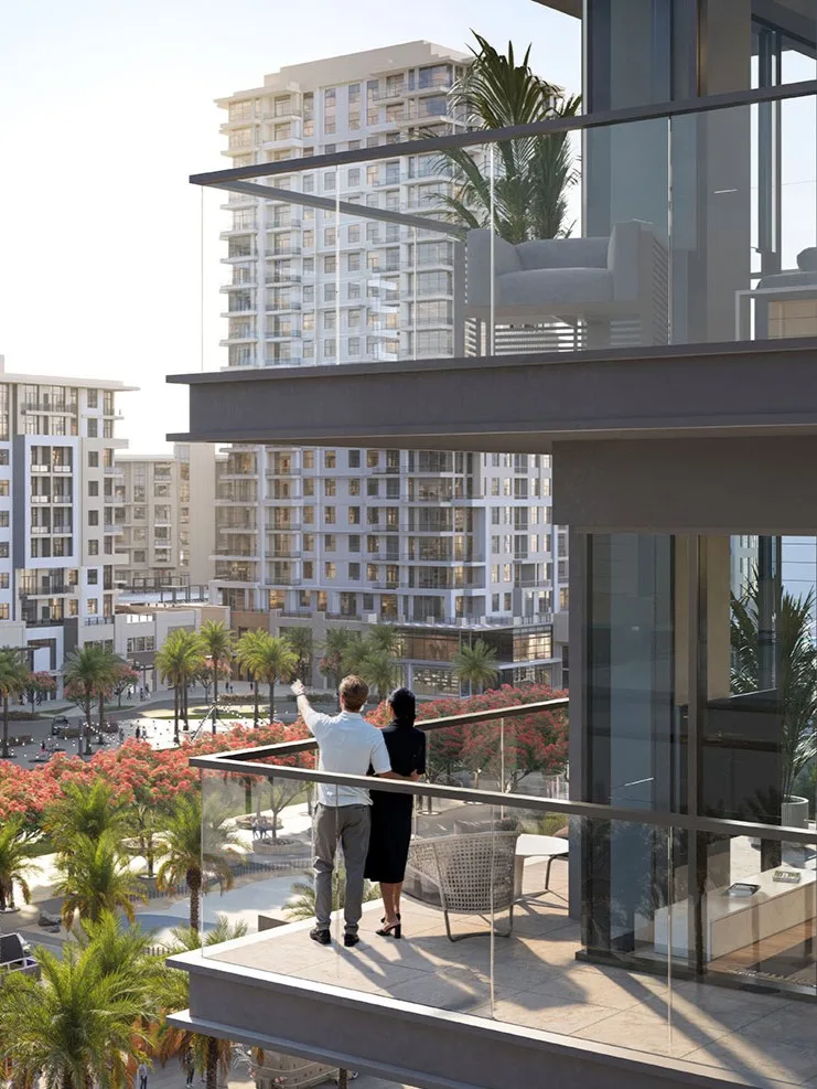 Lana on the Park project illustration showing residential balconies and landscaped communal space